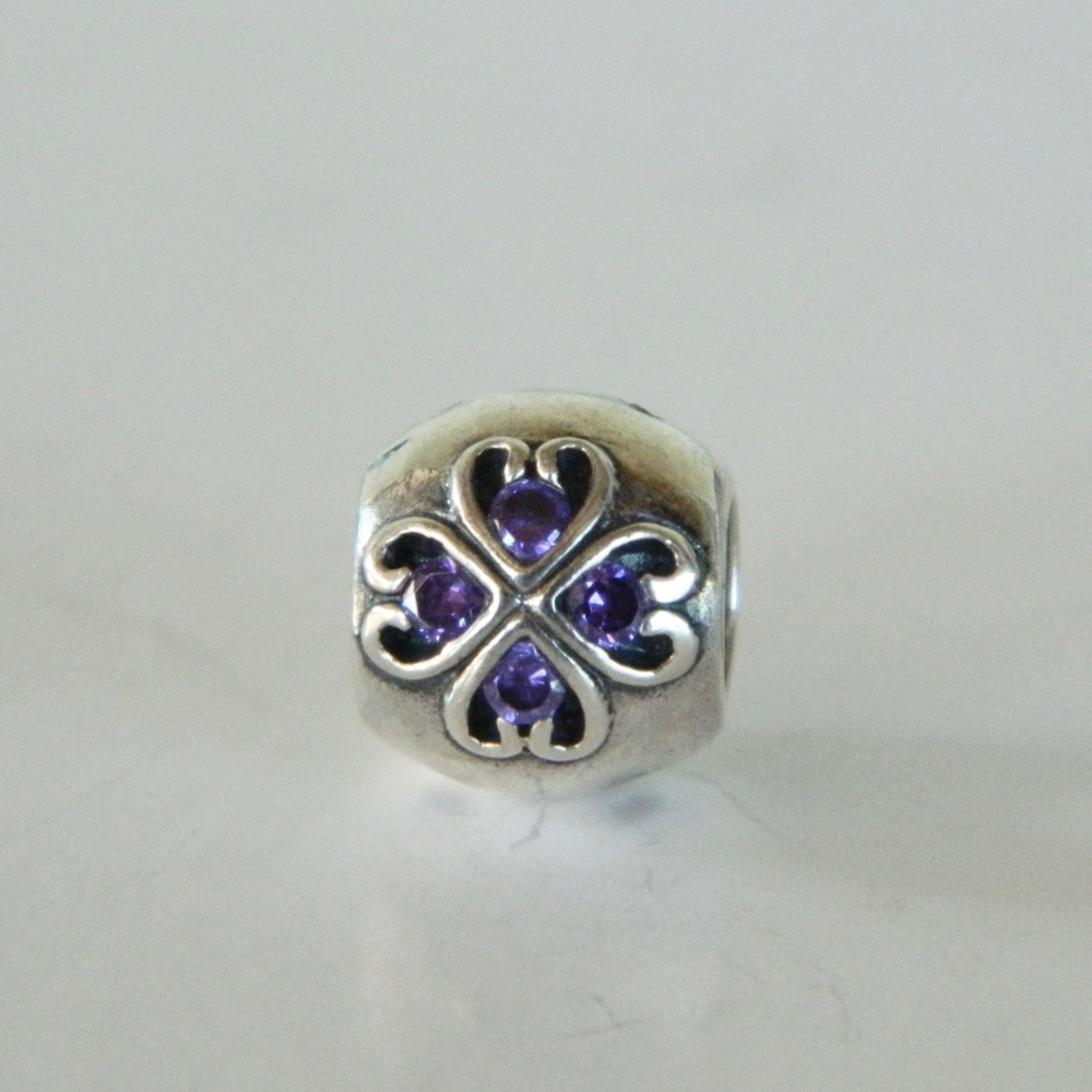 925 Solid Sterling Silver Purple Hearts Charm